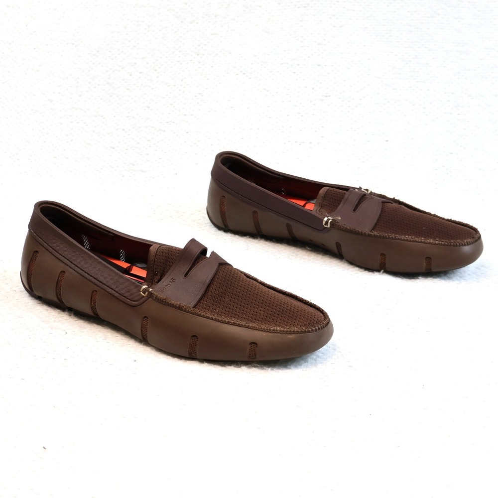 Swims Mens Size 9 Penny Loafer Brown Mesh Rubber Water Resistant Boat Shoes